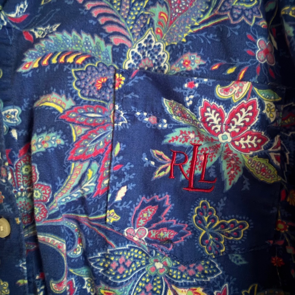 Lauren Ralph Lauren Sleep Shirt Blue Floral Paisley Cotton Button Tunic Large - Picture 4 of 6